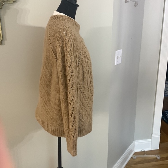 J Crew Alpaca wool blend cable knit Medium sweater Camel color - Picture 4 of 11
